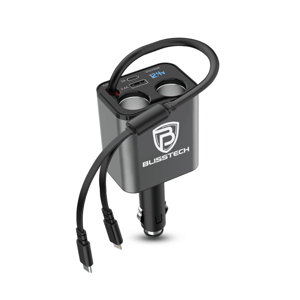ที่ชาร์จในรถยนต์ BLISSTECH รุ่น SPLITTER-CL 30W FAST CHARGE สายชาร์จยืดหดได้ 80ซม. TYPE-C / LIGHTNING / USB-A / USB-C_0